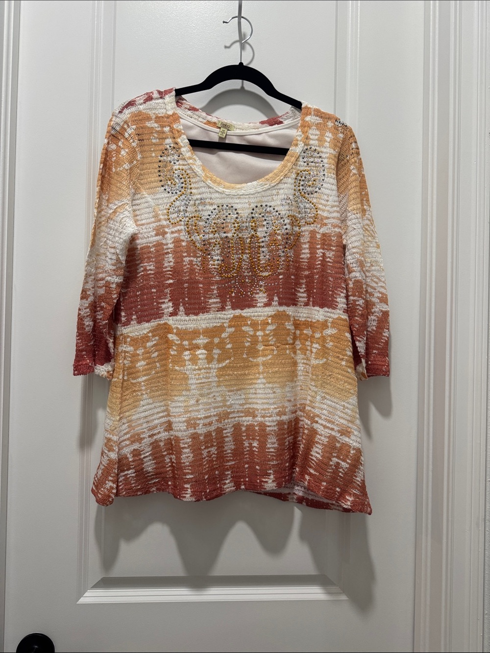 REBA Casual Ombre Embellished Scoop Neck Top - Multi-Color